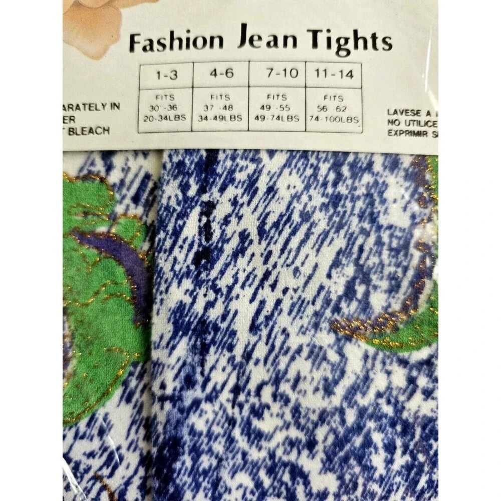 Unnex Fashion Jean Tights Girls Size Large 7-10 Novelty Dinosaur Print 90s Y2K